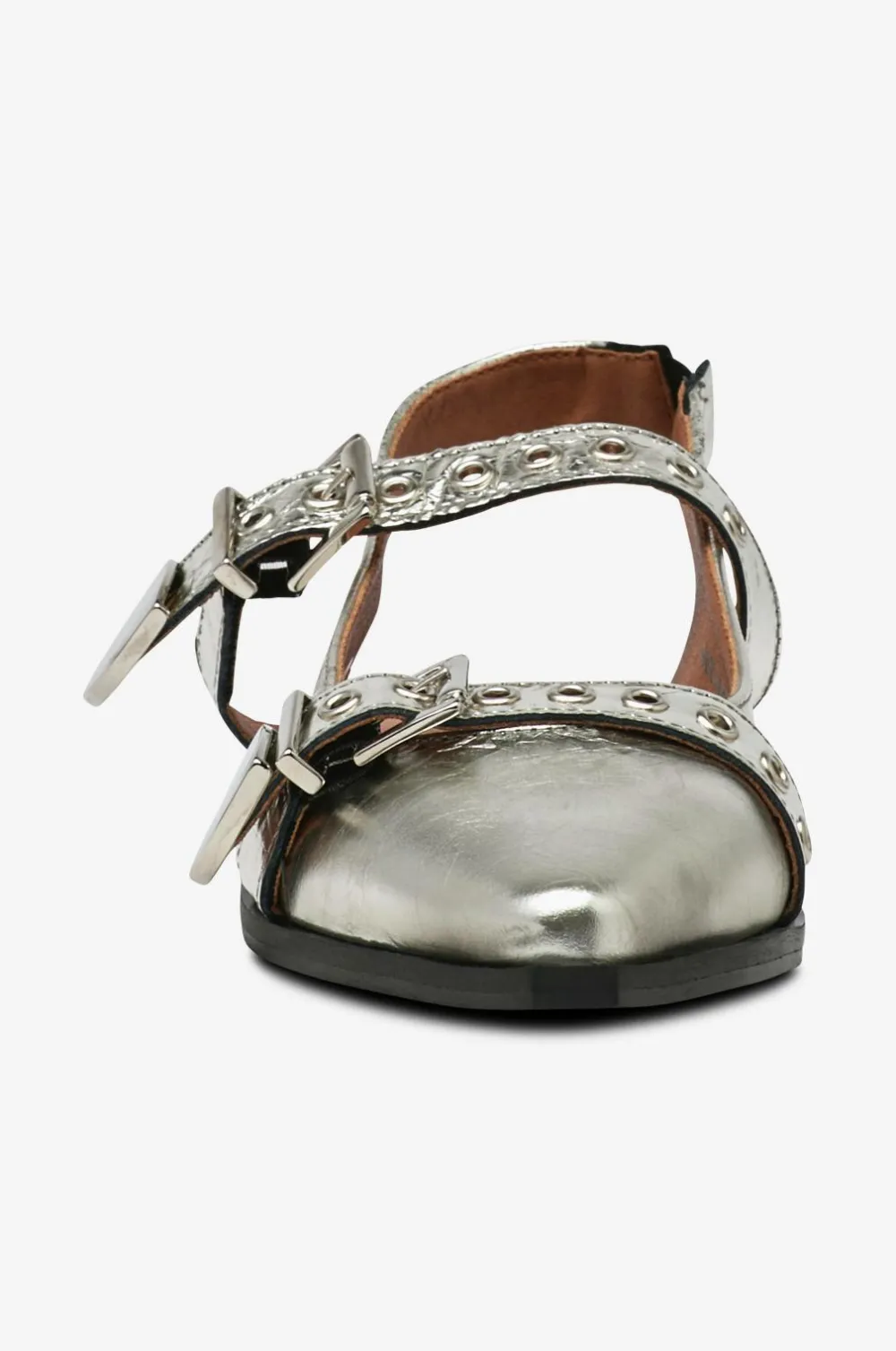 Bianco Sandaler & Sandaler Med Hæl>Slingback biaVictoria Buckle Tumbled Metallic Leather Sølvfarvet