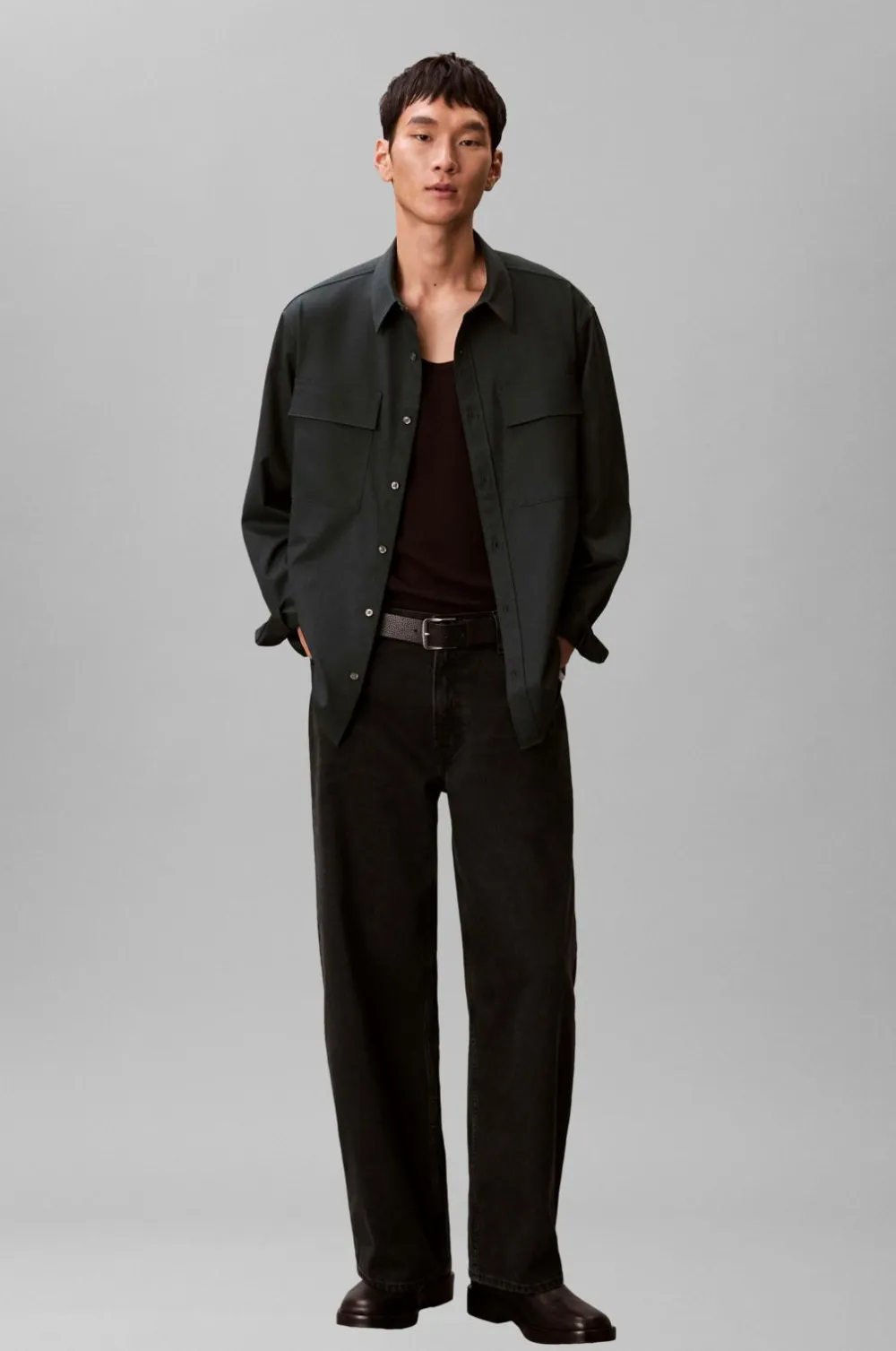 Calvin Klein Skjorter>Skjorte LS Melange PV Easy Shirt Fatigue