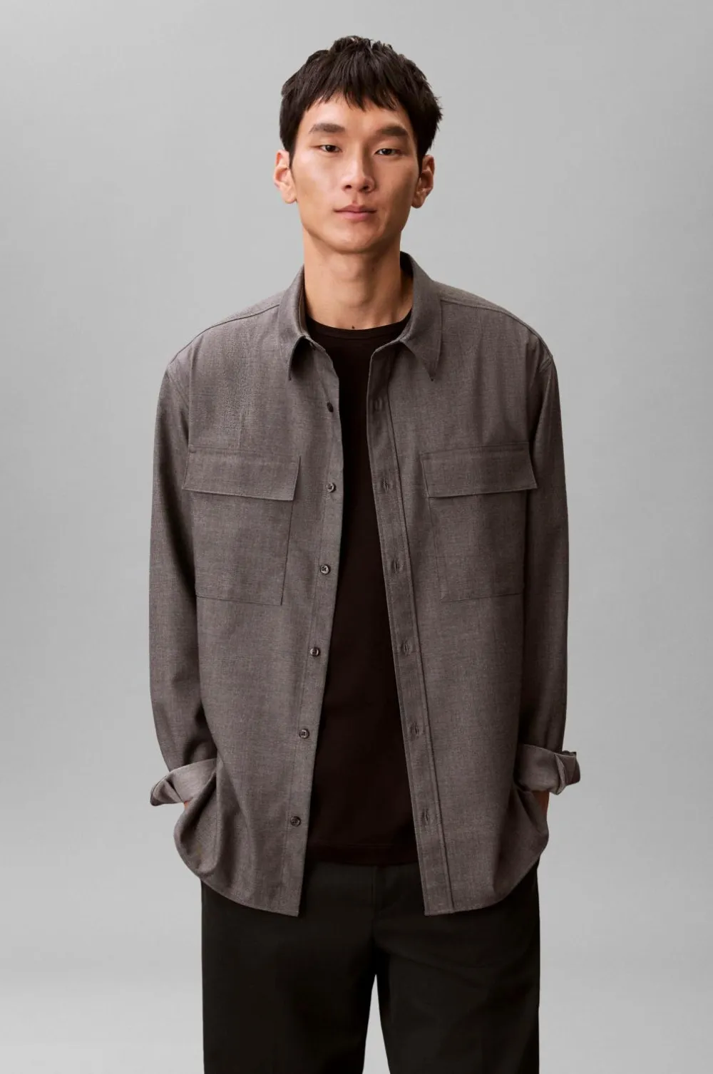 Calvin Klein Skjorte LS Melange PV Easy Shirt Charcoal heather