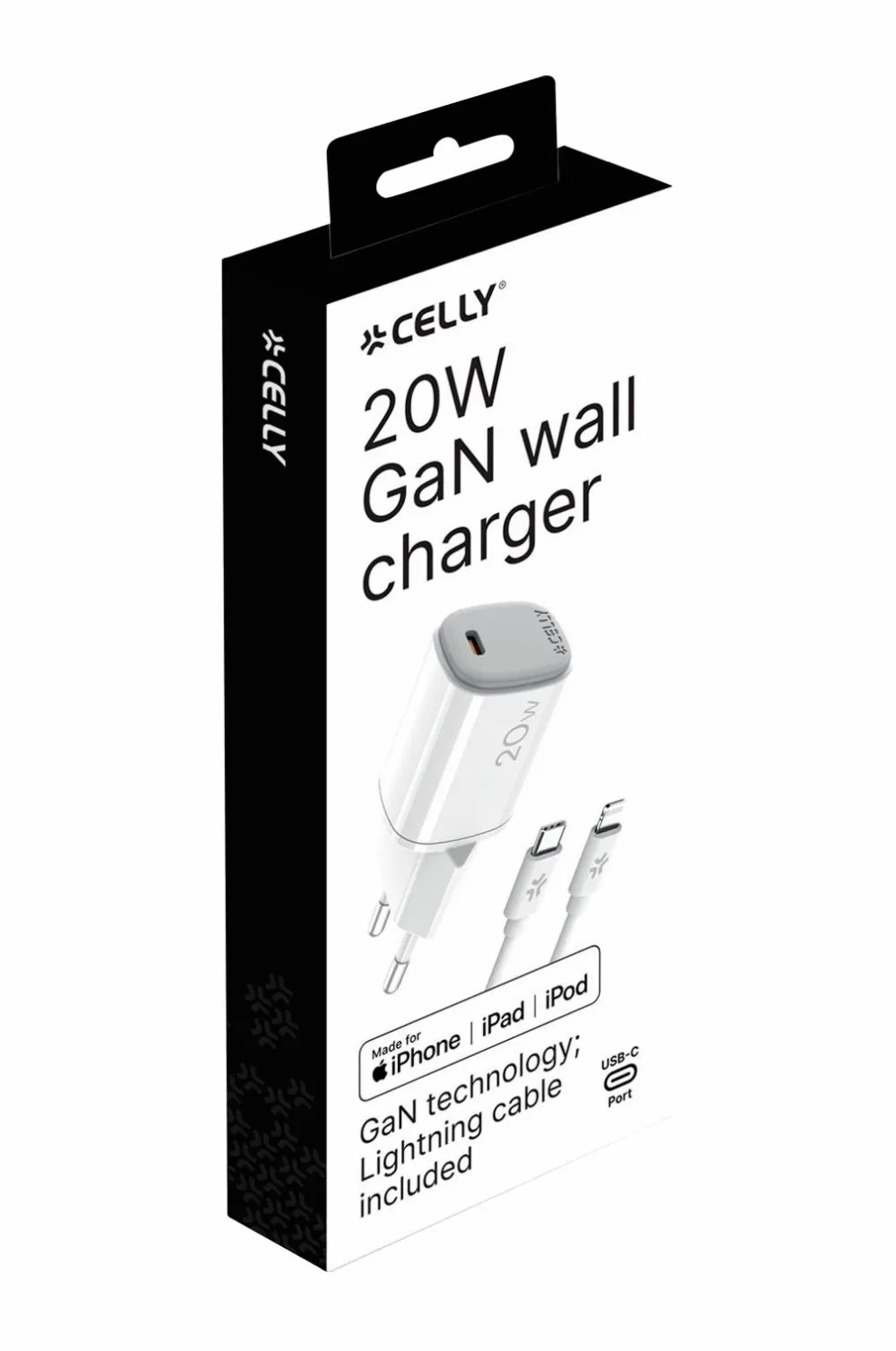 Celly Mobiltelefoner, Tablets & Tilbehør>Usb-oplader Gan 1 x Usb-c PD 20w + Lightning-kabel No color
