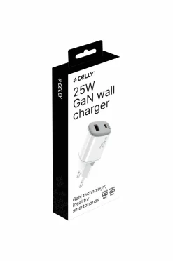 Celly Usb-oplader Gan 1 x Usb-a + 1 x Usb-c PD 25w No color Outlet