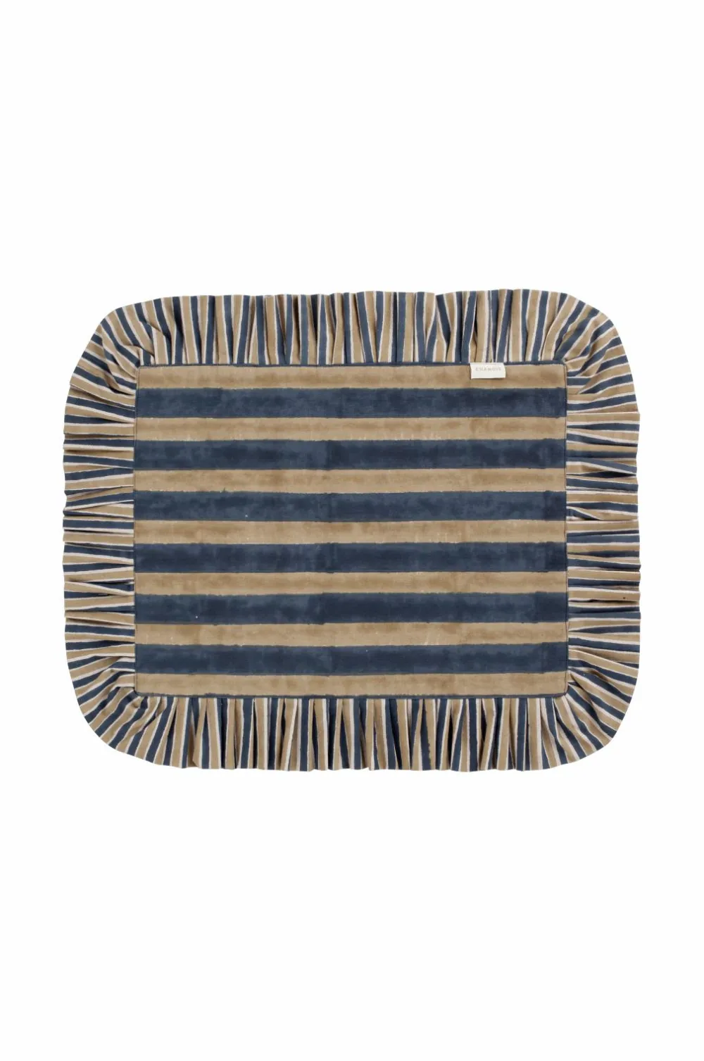 Chamois Dækkeservietter med flæser Jaipur STRIPE, sæt med 2 Beige & Blue Clearance