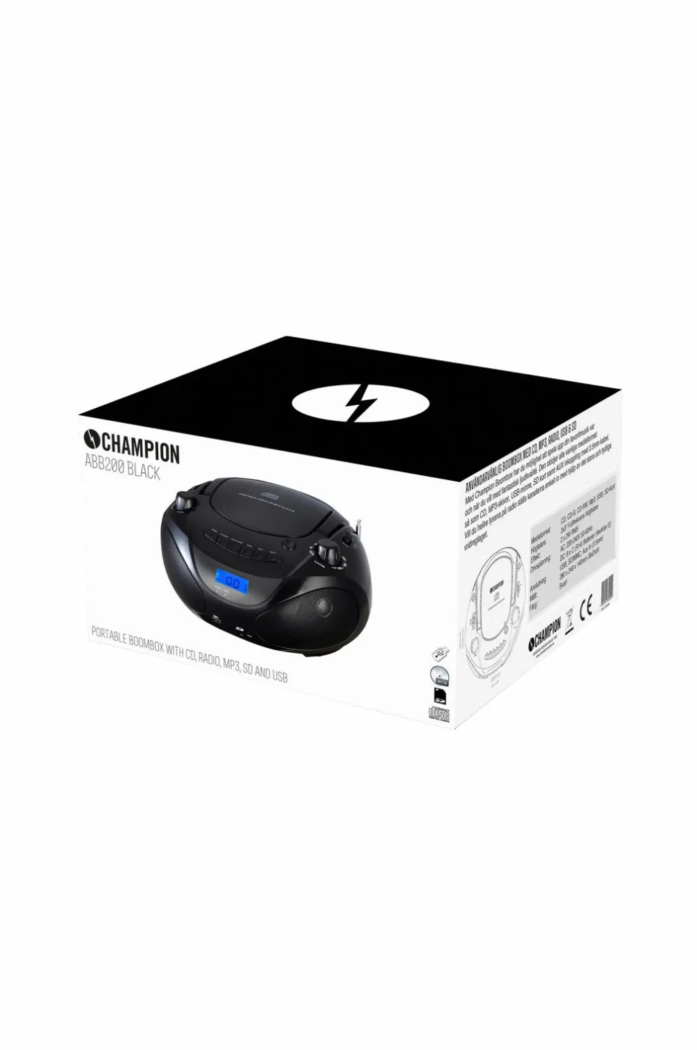 Champion Nordic Boombox CD/Radio/MP3/USB Black ABB200B Discount