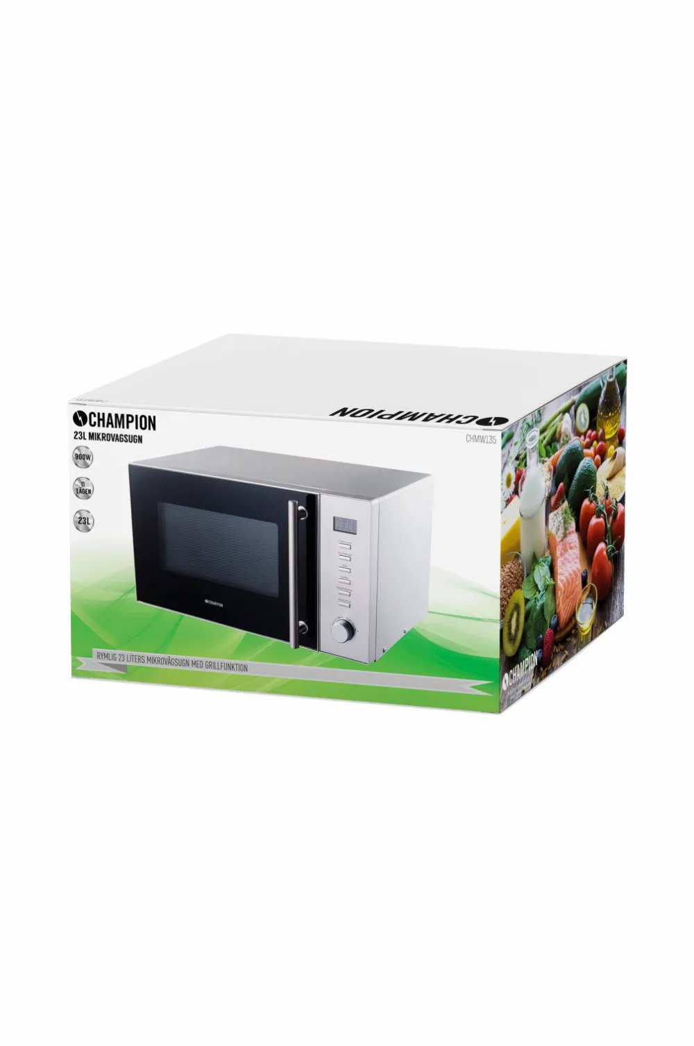 Champion Nordic Mikrobølgeovne>Mikrobølgeovn 23 liter 900W, Rustfri