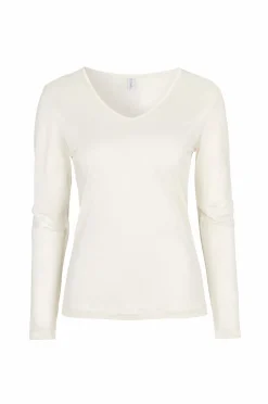 Damella Loungewear & Homewear>Top Long Sleeve i silke Ivory