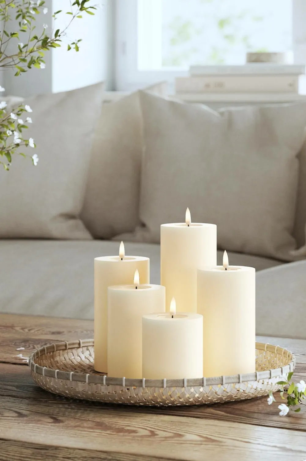 DeluxeHomeart Lys & Duft>LED-søjlelys 7,5x12,5 cm Creme
