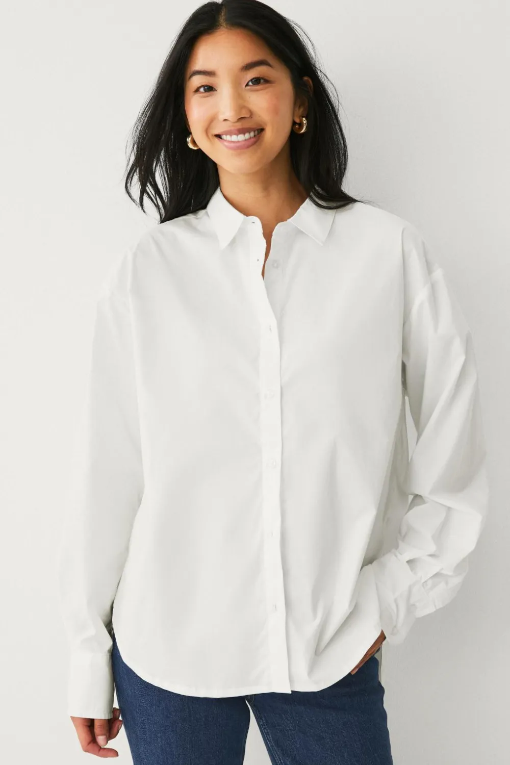 Ellos Skjorter & Bluser>Collection Afslappet skjorte i bomuldspoplin hvid