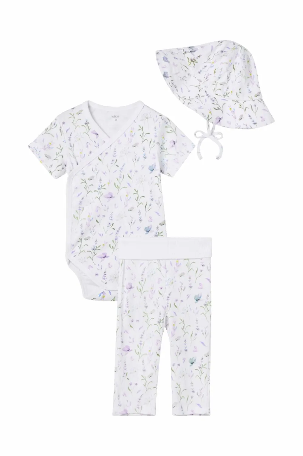 Ellos Collection Baby-startsæt 3 dele Hvidt blomstermønster Outlet