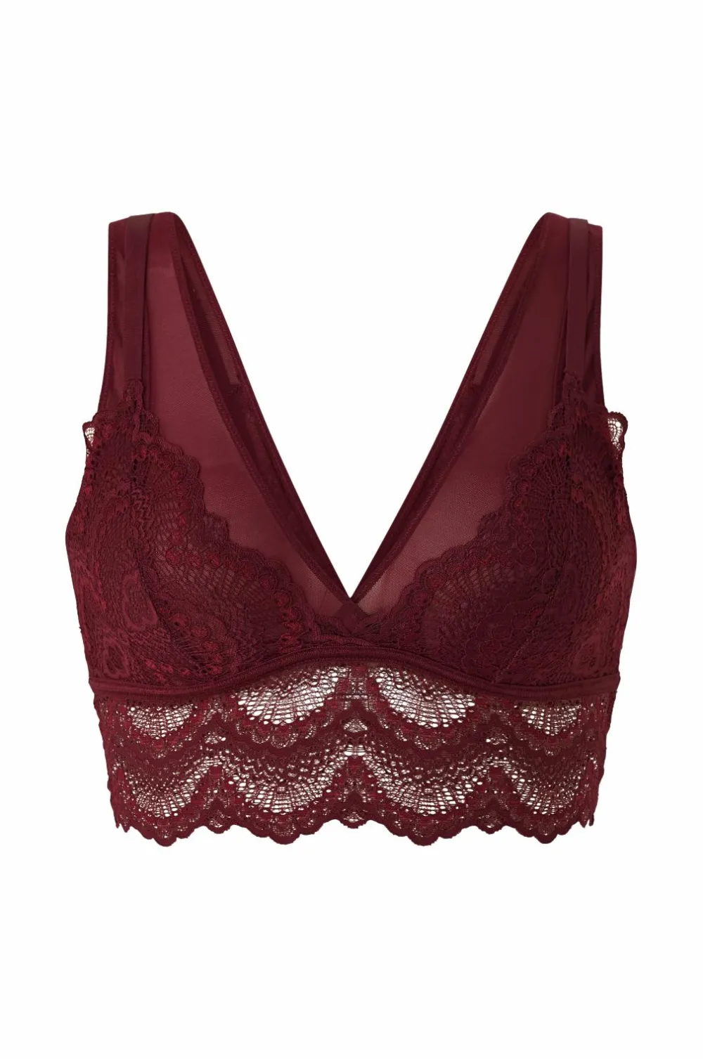 Ellos Bh'Er>Collection Blød blonde- og mesh-bh Bourgogne