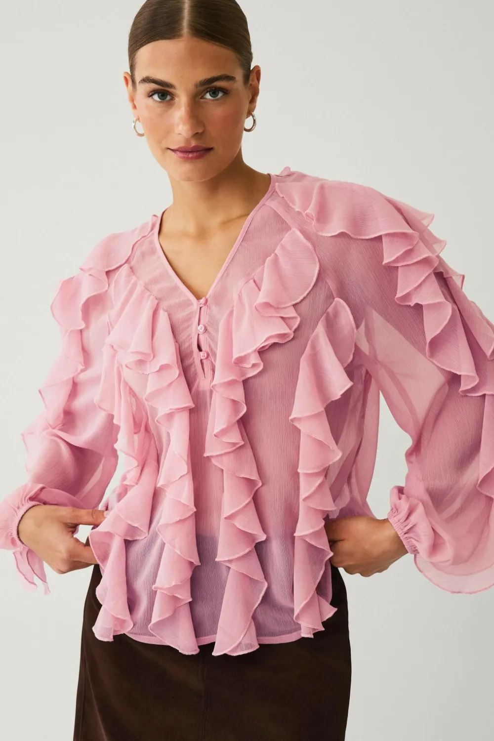 Ellos Skjorter & Bluser>Collection Bluse med volanter rosa