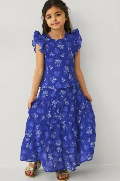 Ellos Bluser>Collection Bluse med flæseærmer Blå med hvide blomster