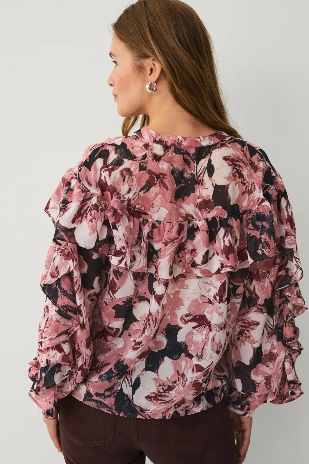 Ellos Skjorter & Bluser>Collection Bluse med volanter beige rosa mønstret