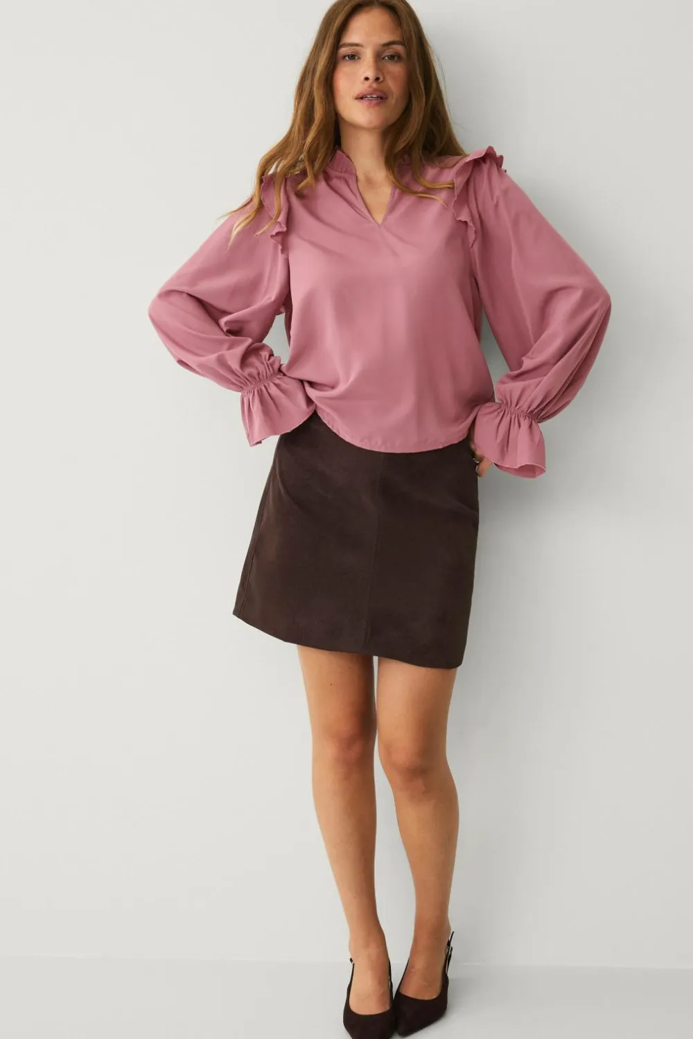 Ellos Collection Bluse med volanter rosa Hot