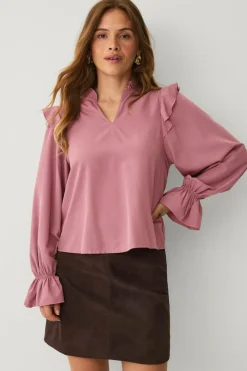 Ellos Collection Bluse med volanter rosa Hot
