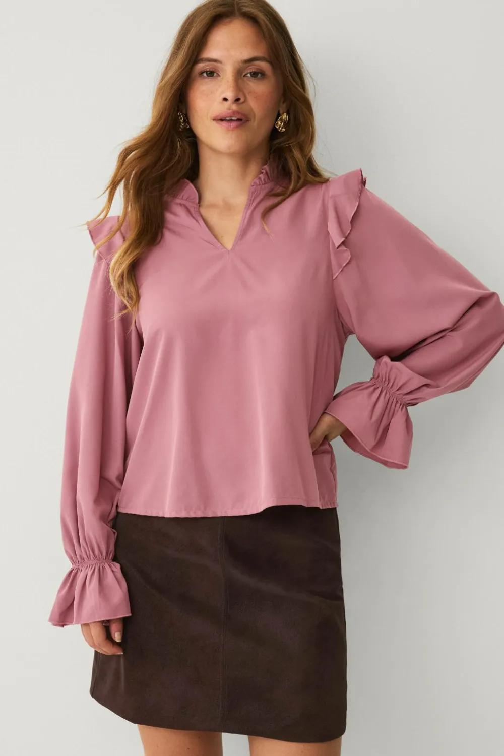 Ellos Collection Bluse med volanter rosa Hot
