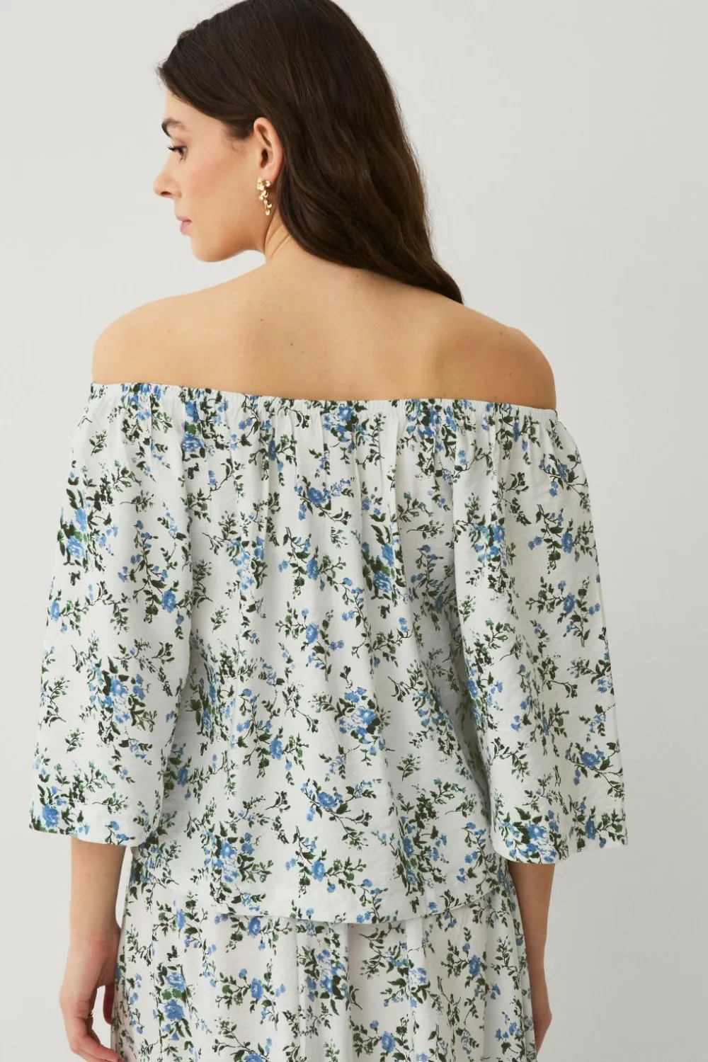 Ellos Skjorter & Bluser>Collection Bluse uden skuldre Blåmønstret