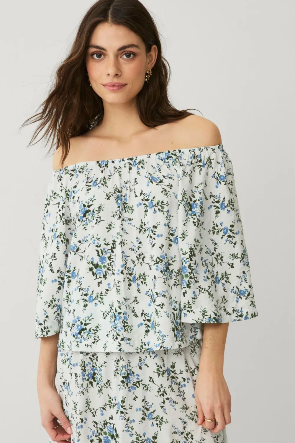 Ellos Skjorter & Bluser>Collection Bluse uden skuldre Blåmønstret