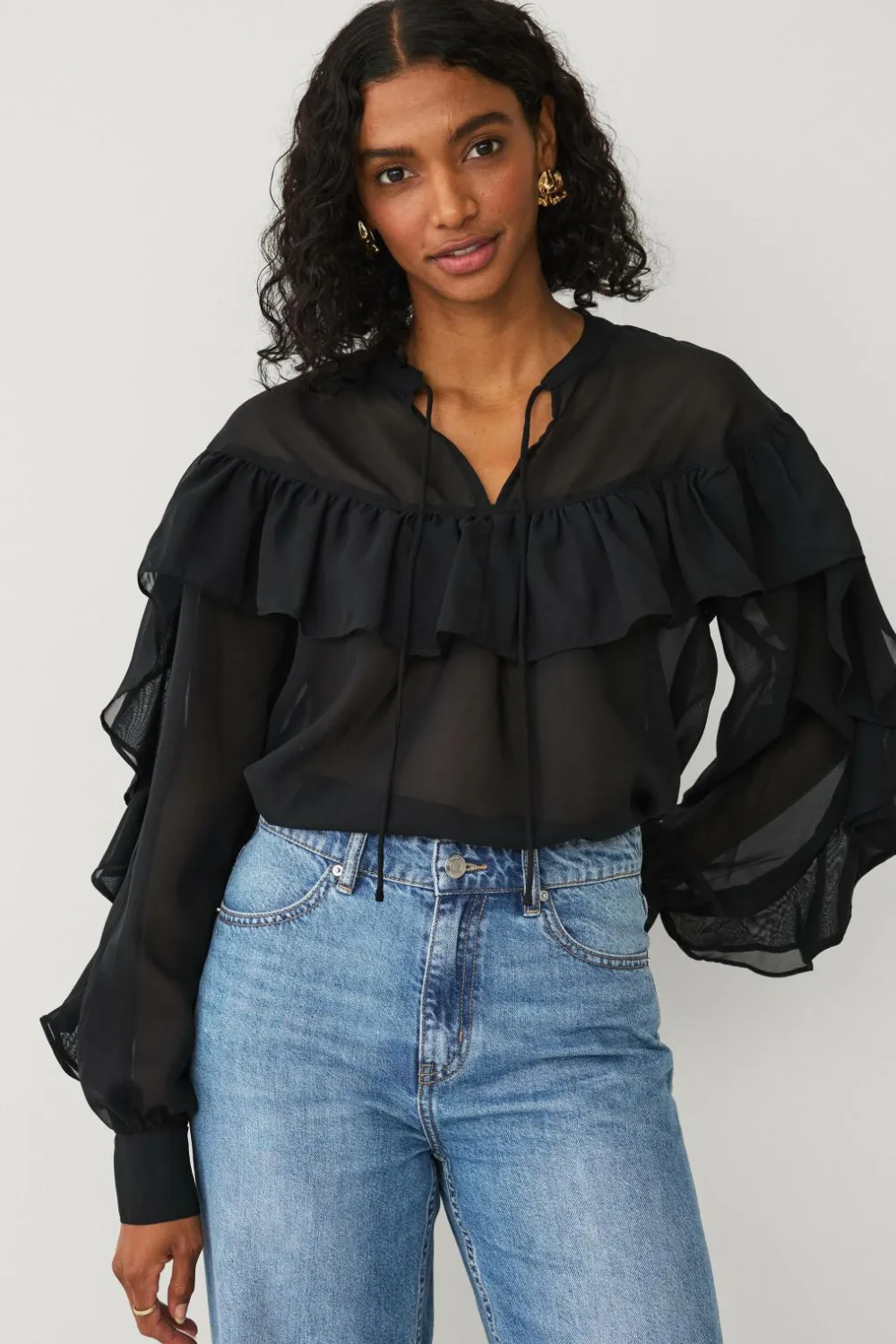Ellos Skjorter & Bluser>Collection Bluse med volanter sort