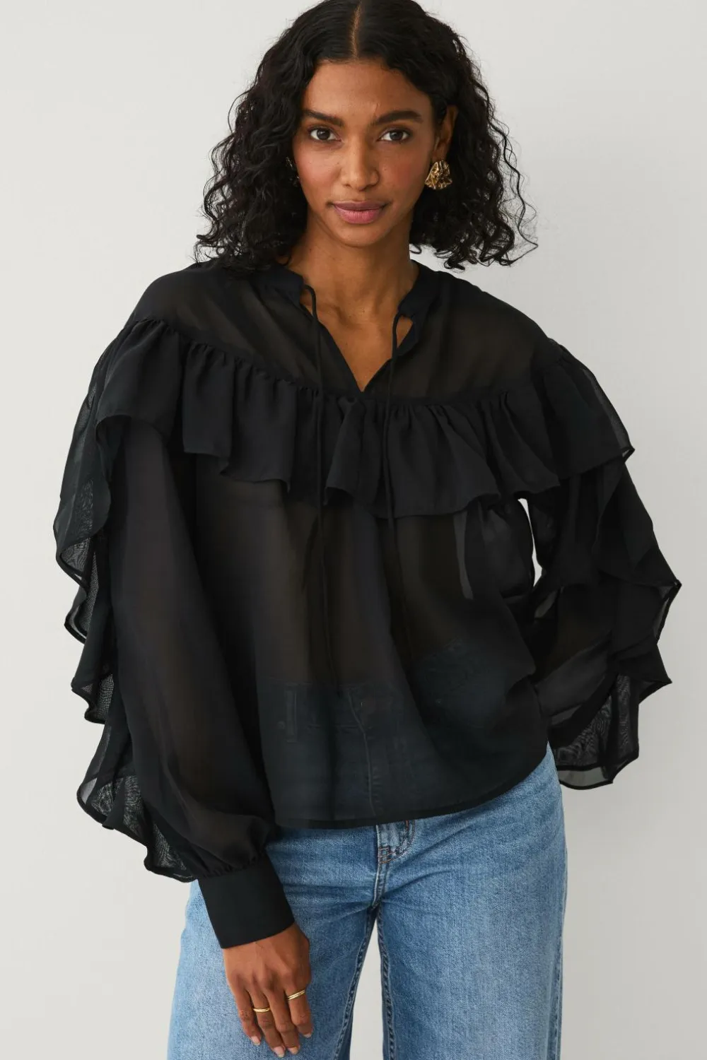 Ellos Skjorter & Bluser>Collection Bluse med volanter sort