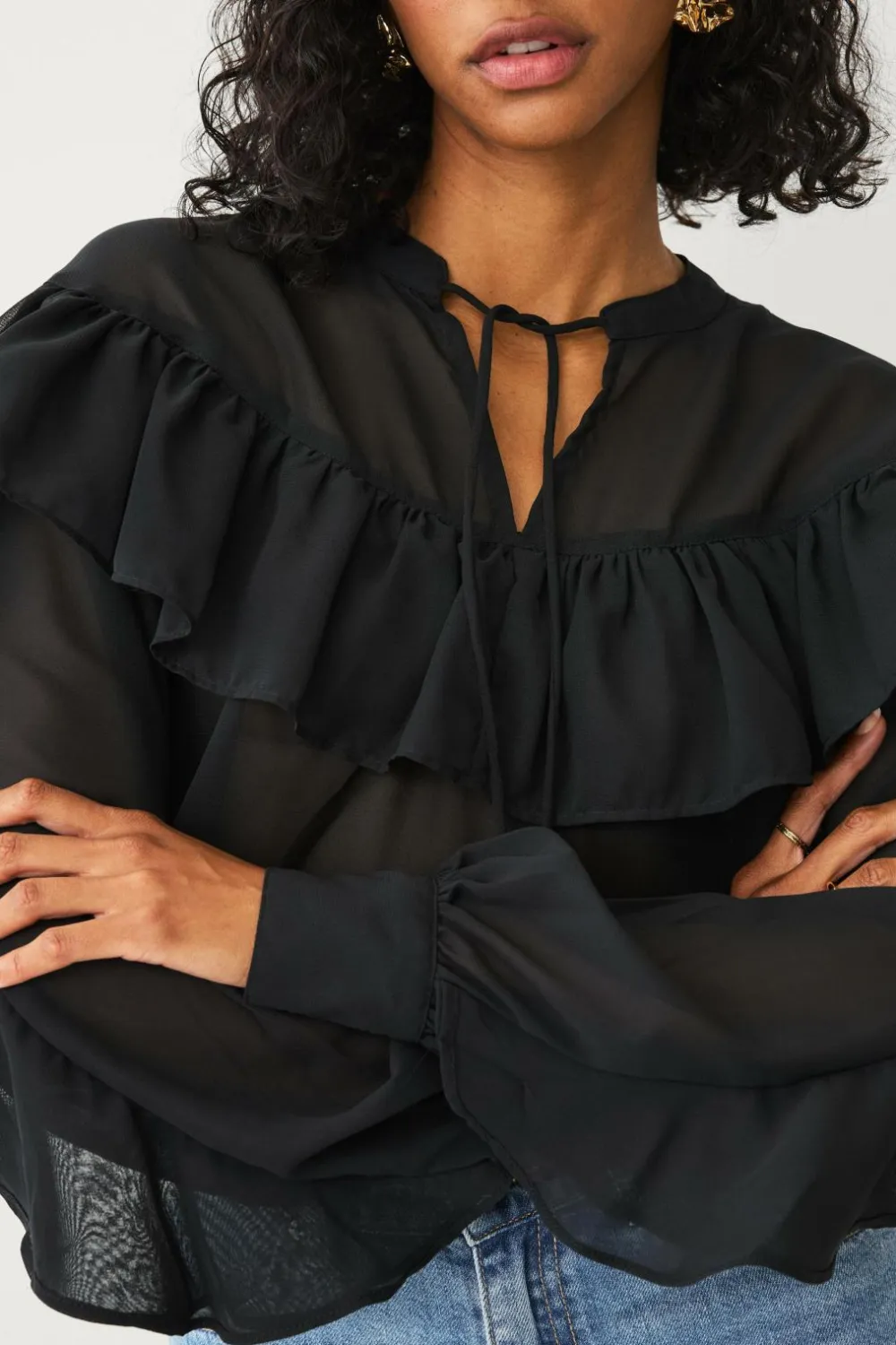 Ellos Skjorter & Bluser>Collection Bluse med volanter sort