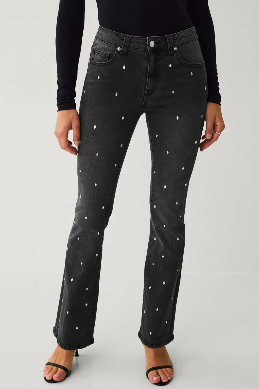 Ellos Jeans>Collection Bootcut jeans med rhinstene Grå