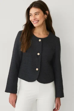 Ellos Blazere & Veste>Collection Bouclé-jakke med guldknapper Sort