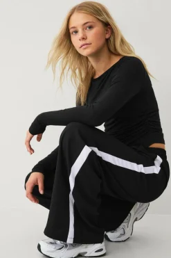 Ellos Collection Brede bukser med sidestriber Sort Online