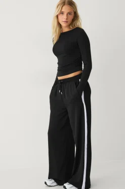 Ellos Collection Brede bukser med sidestriber Sort Online