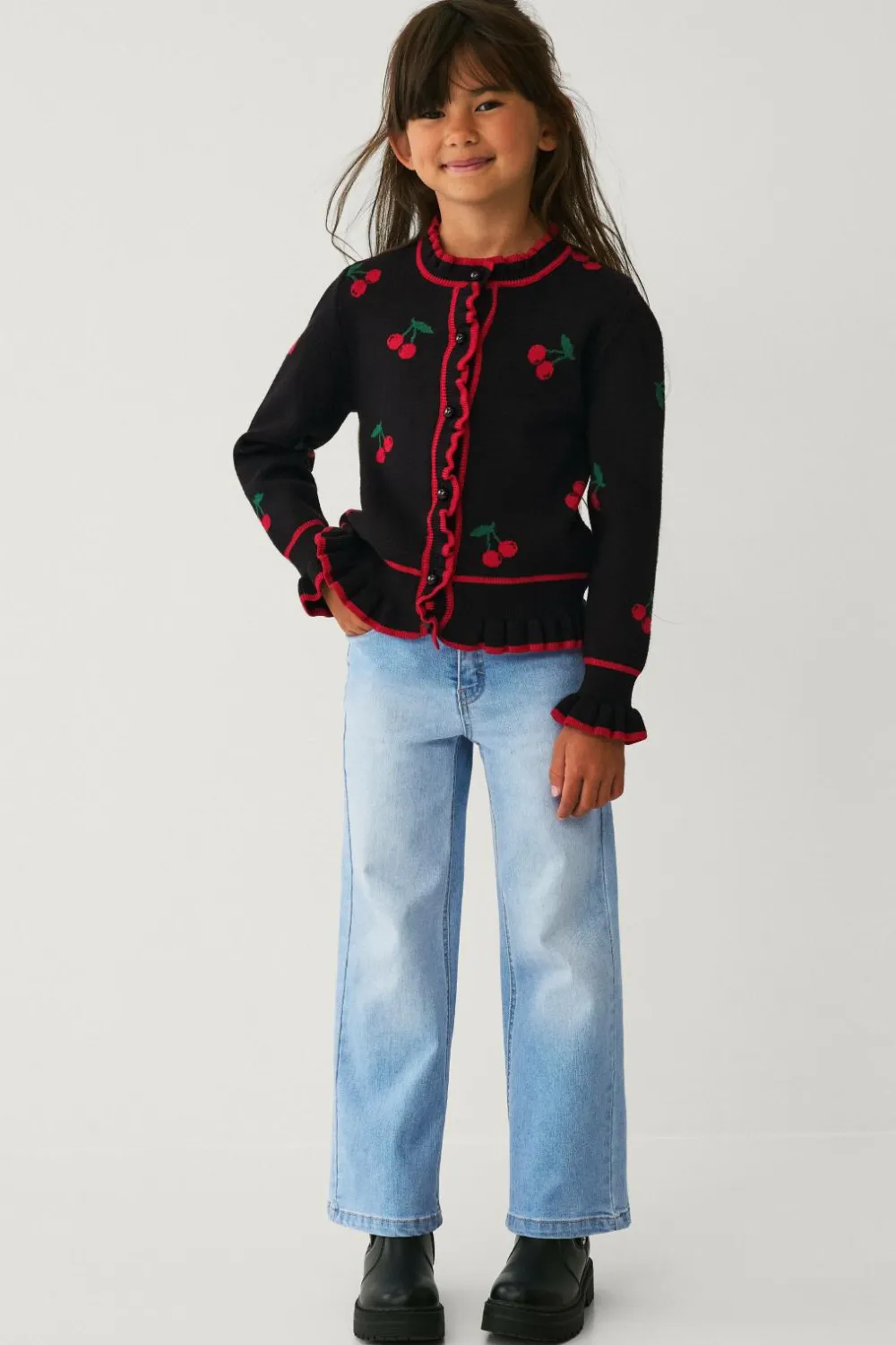 Ellos Collection Cardigan med kirsebær-mønster Sort med røde kirsebær Discount