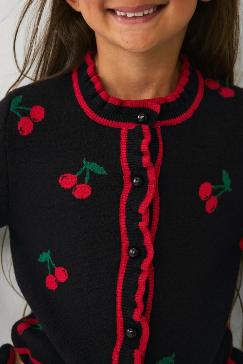 Ellos Collection Cardigan med kirsebær-mønster Sort med røde kirsebær Discount