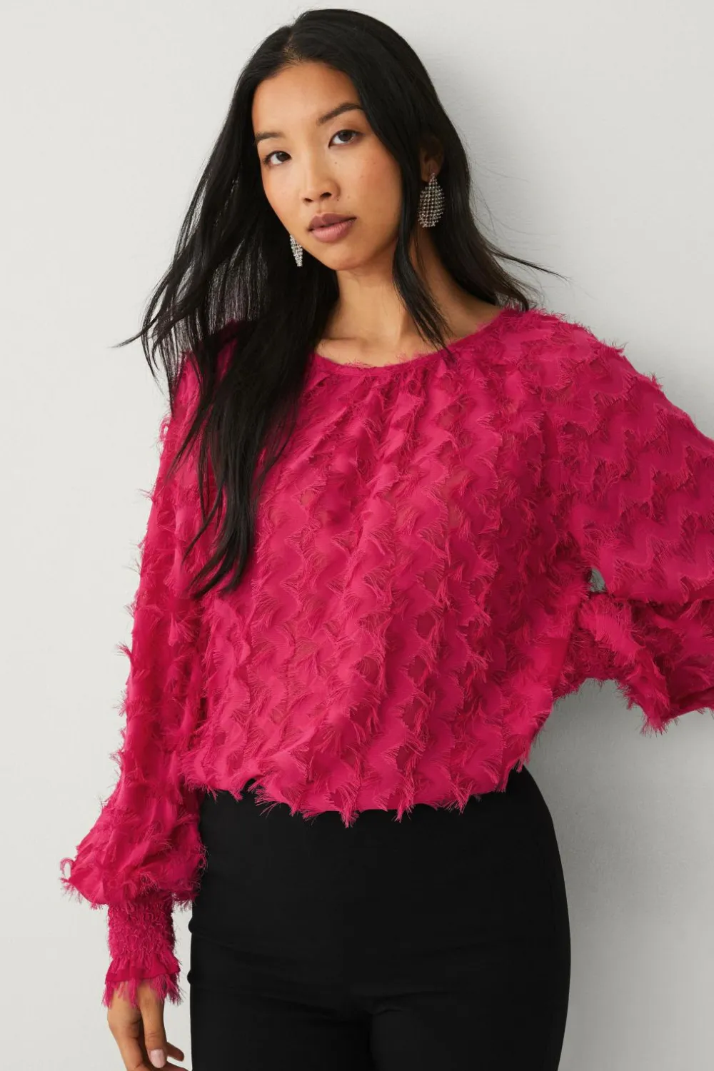 Ellos Collection Chiffonbluse med struktur Lyserød Hot