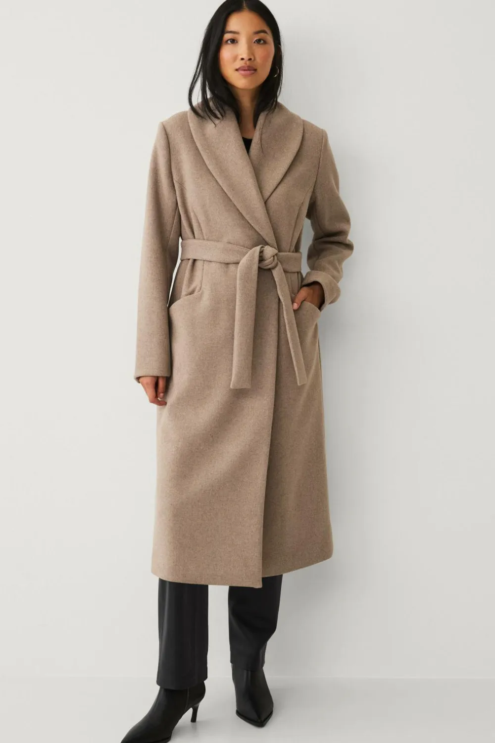 Ellos Collection Dobbeltradet frakke med sjalskrave Beige New