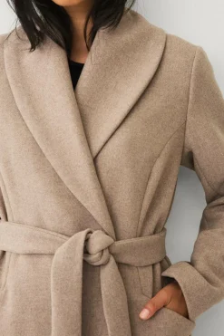 Ellos Collection Dobbeltradet frakke med sjalskrave Beige New