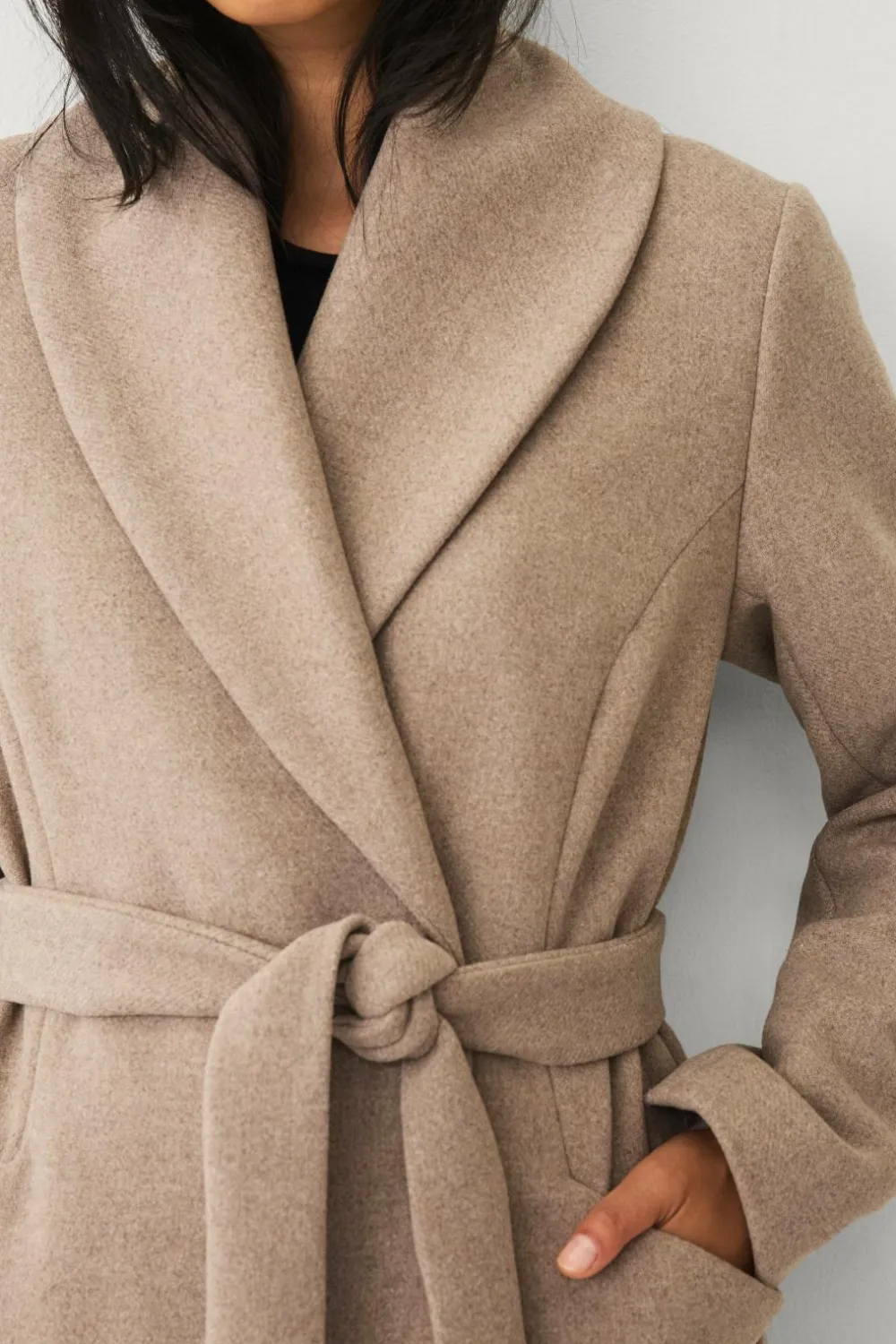 Ellos Collection Dobbeltradet frakke med sjalskrave Beige New