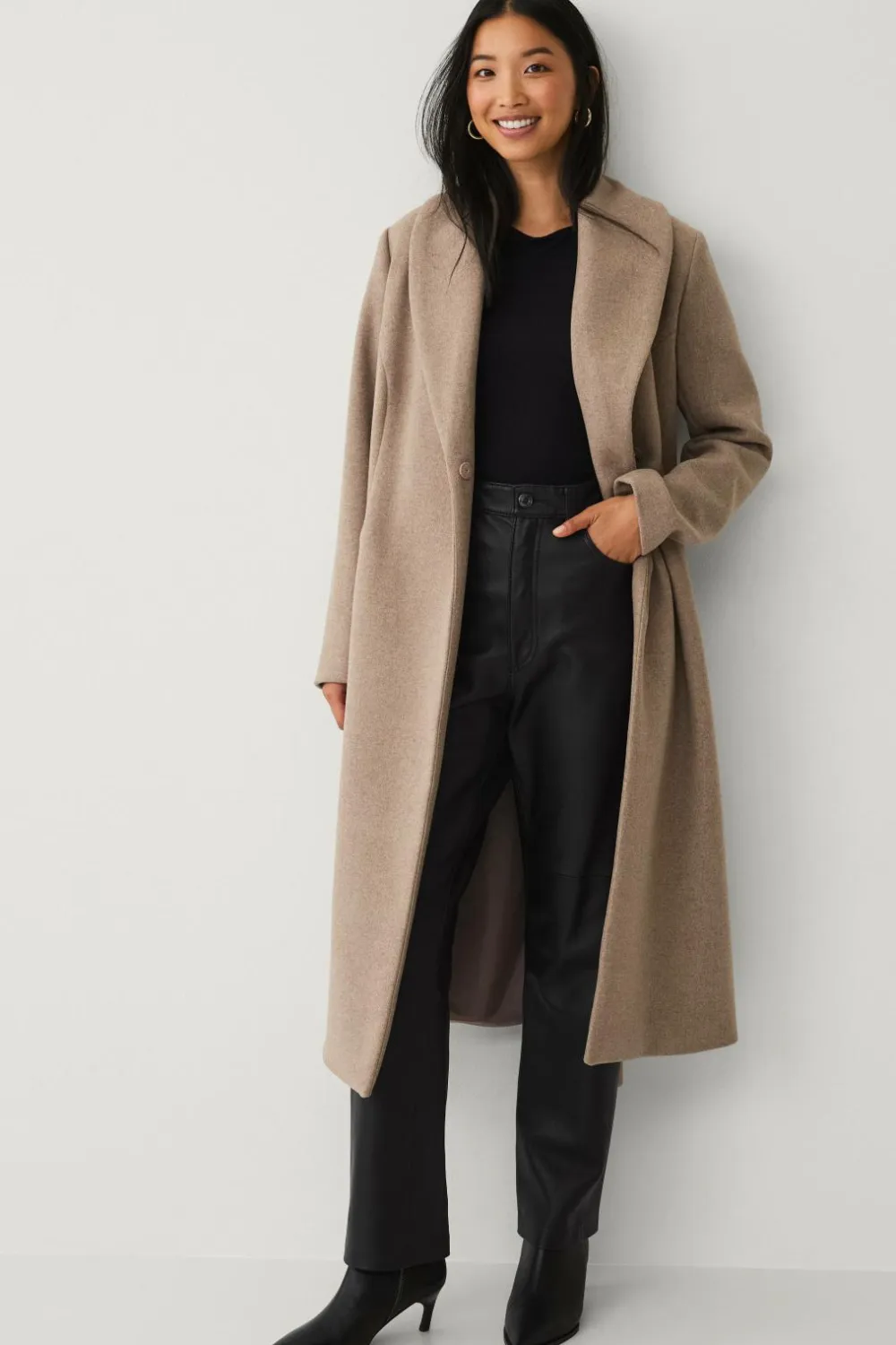 Ellos Collection Dobbeltradet frakke med sjalskrave Beige New