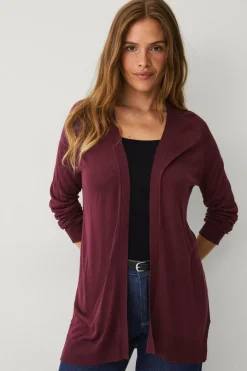 Ellos Basistøj>Collection Fintstrikket cardigan Vinrød