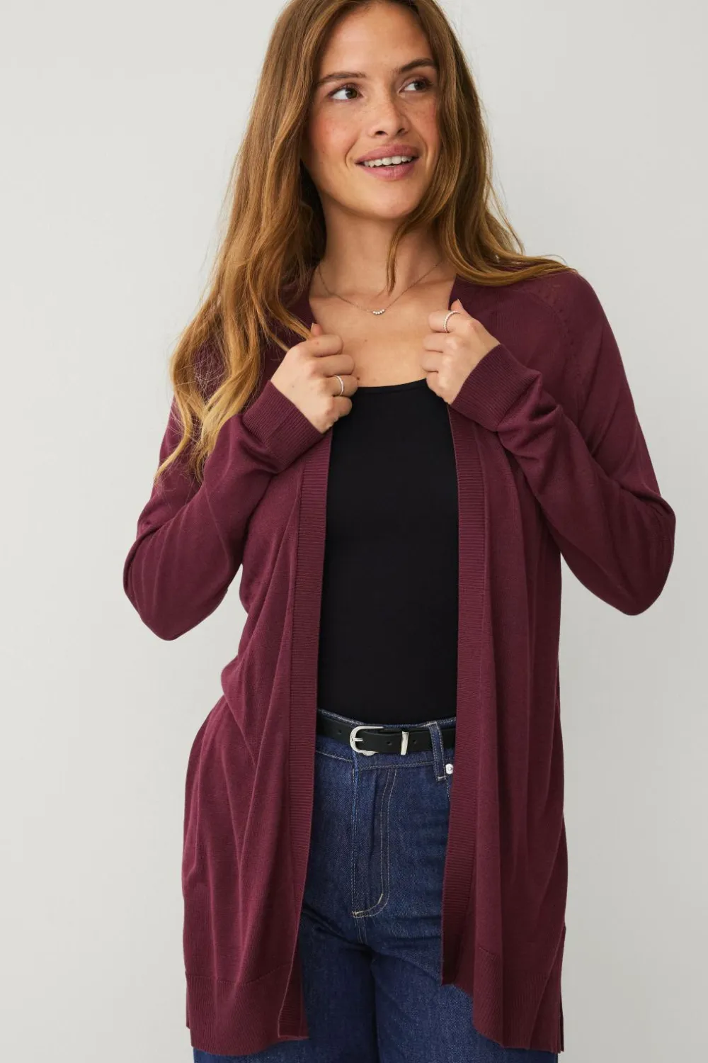 Ellos Basistøj>Collection Fintstrikket cardigan Vinrød