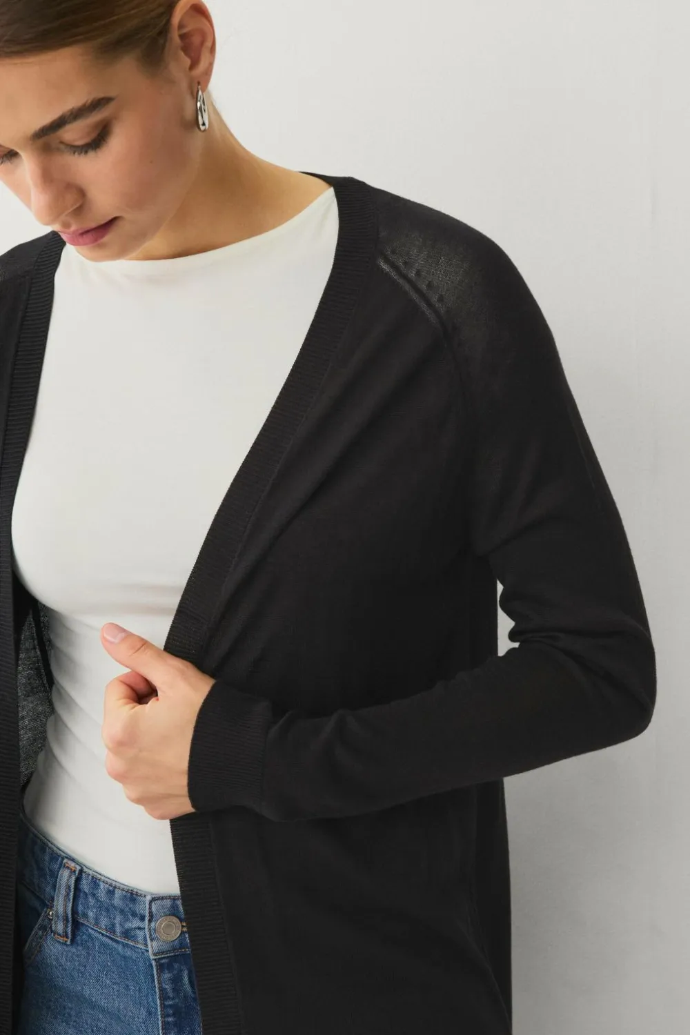 Ellos Basistøj|Trøjer & Cardigans>Collection Fintstrikket cardigan Sort