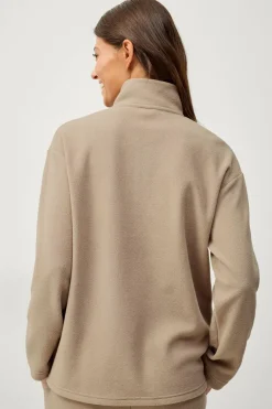 Ellos Collection Fleecetrøje med halv lynlås Beige