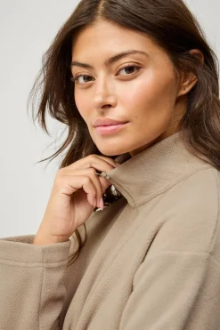 Ellos Collection Fleecetrøje med halv lynlås Beige