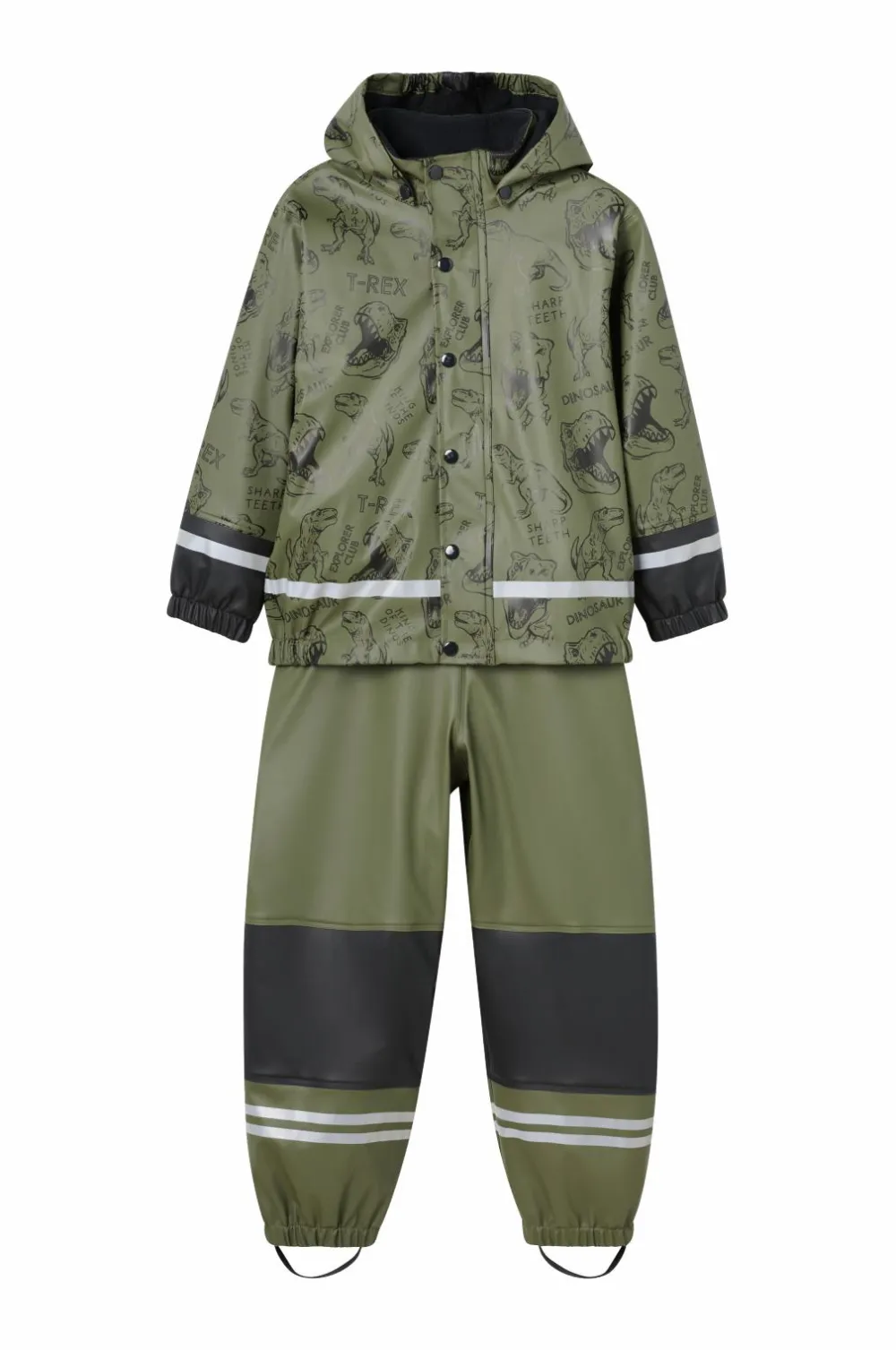 Ellos Collection Fleeceforet regnfrakke Grøn dino mønstret Discount