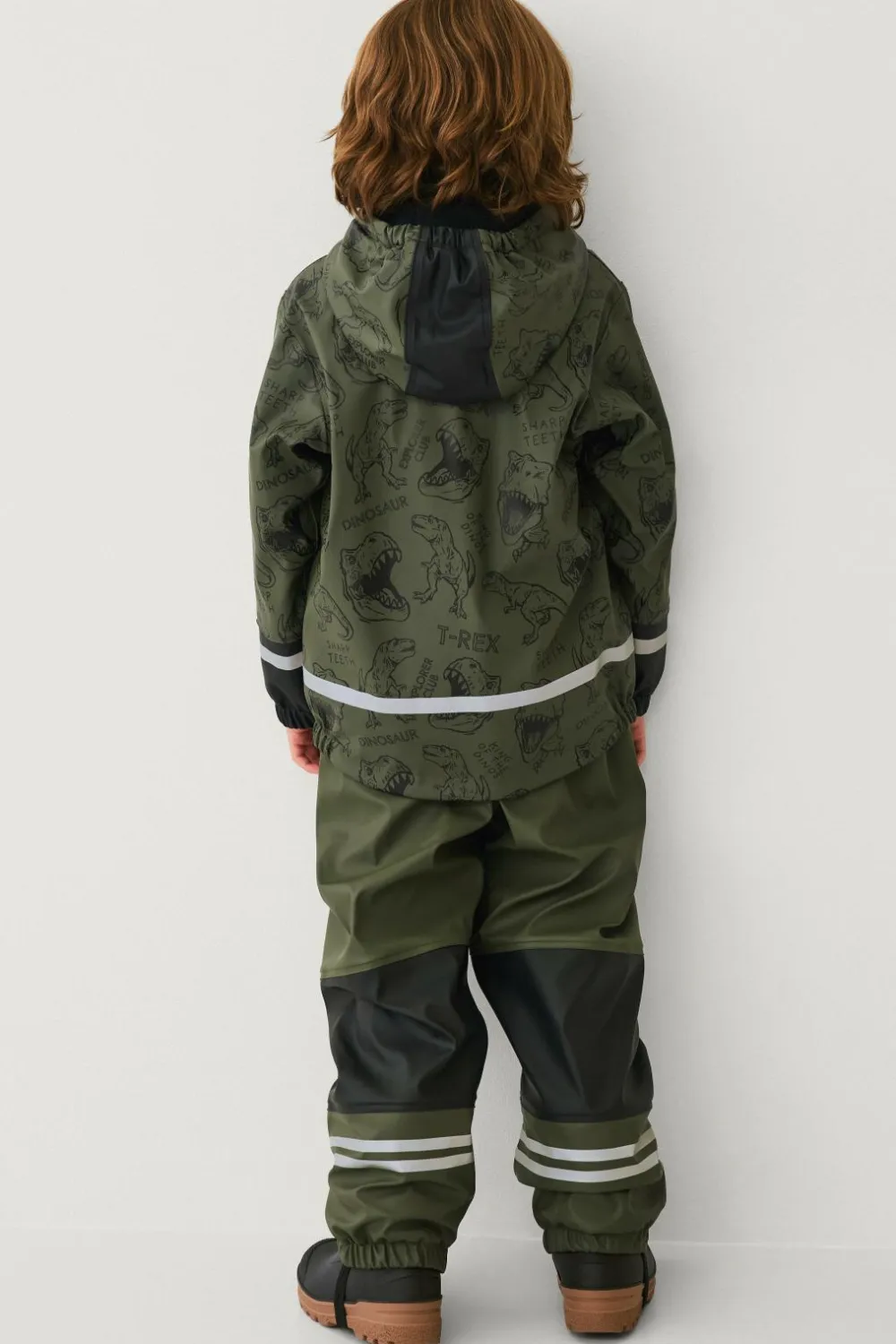 Ellos Collection Fleeceforet regnfrakke Grøn dino mønstret Discount