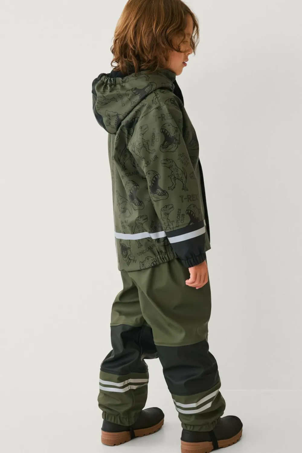Ellos Collection Fleeceforet regnfrakke Grøn dino mønstret Discount