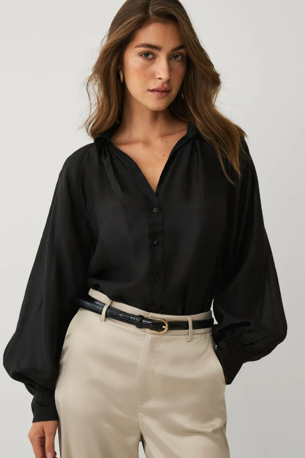 Ellos Skjorter & Bluser>Collection Gennemsigtig bluse med v-hals sort