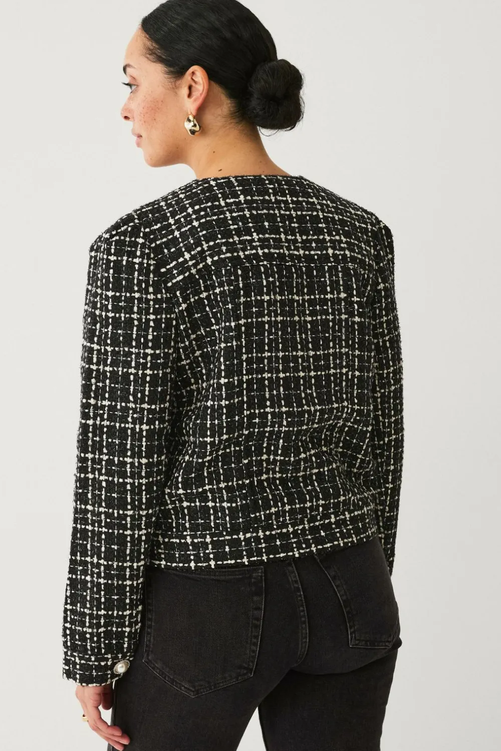 Ellos Blazere & Veste>Collection Habitjakke med perleknaper Sort/hvid