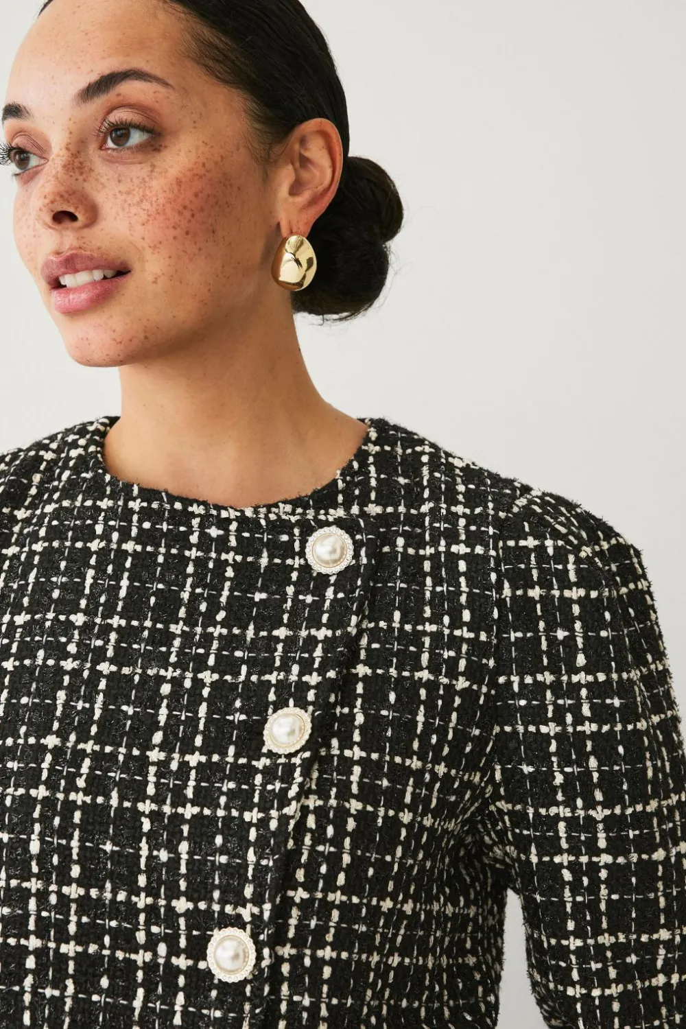 Ellos Blazere & Veste>Collection Habitjakke med perleknaper Sort/hvid