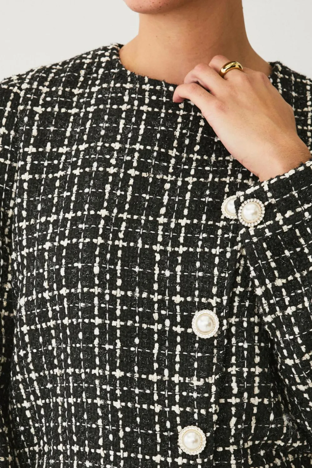 Ellos Blazere & Veste>Collection Habitjakke med perleknaper Sort/hvid