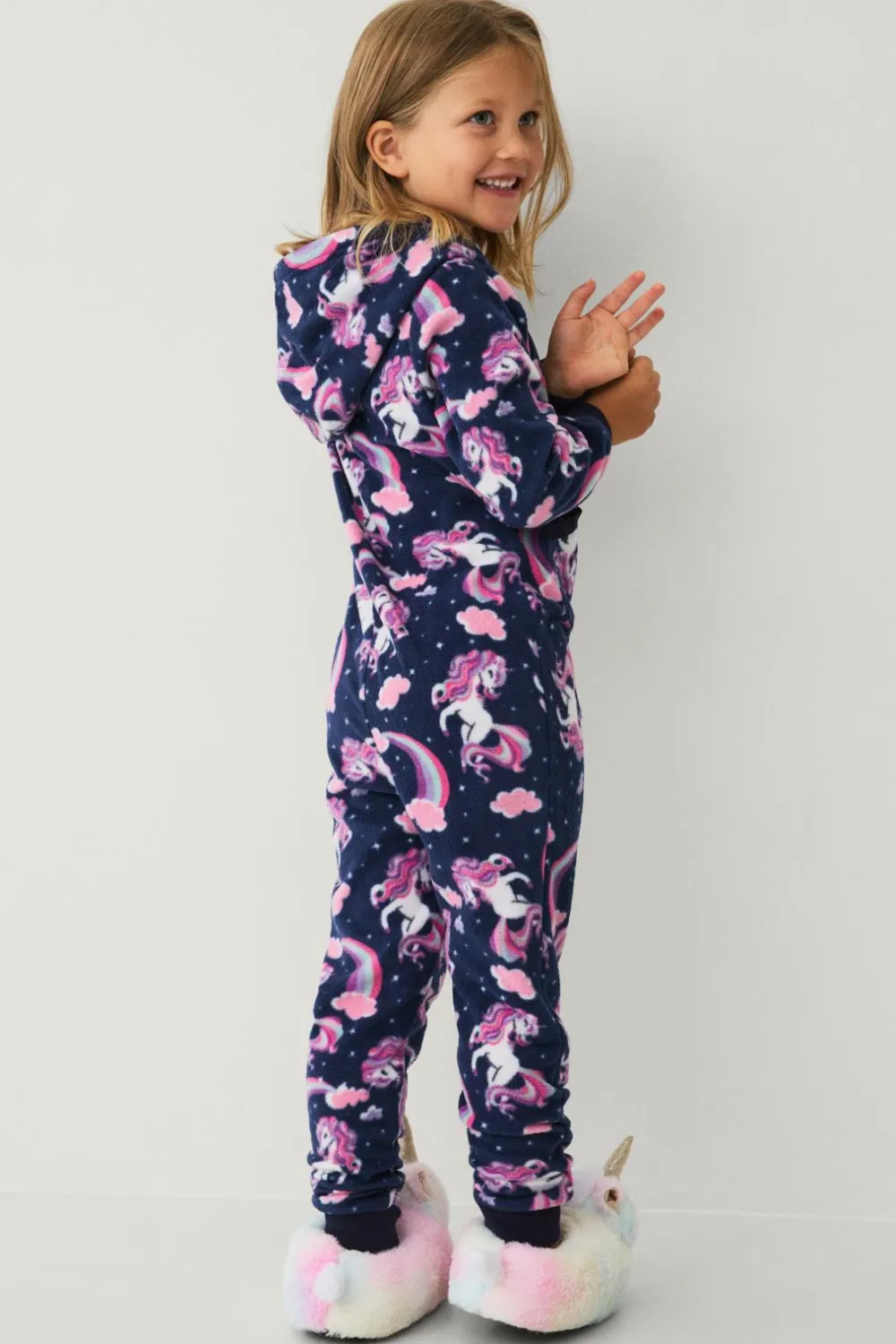 Ellos Jumpsuits>Collection Heldragt i fleece Blå mønstret enhjørning
