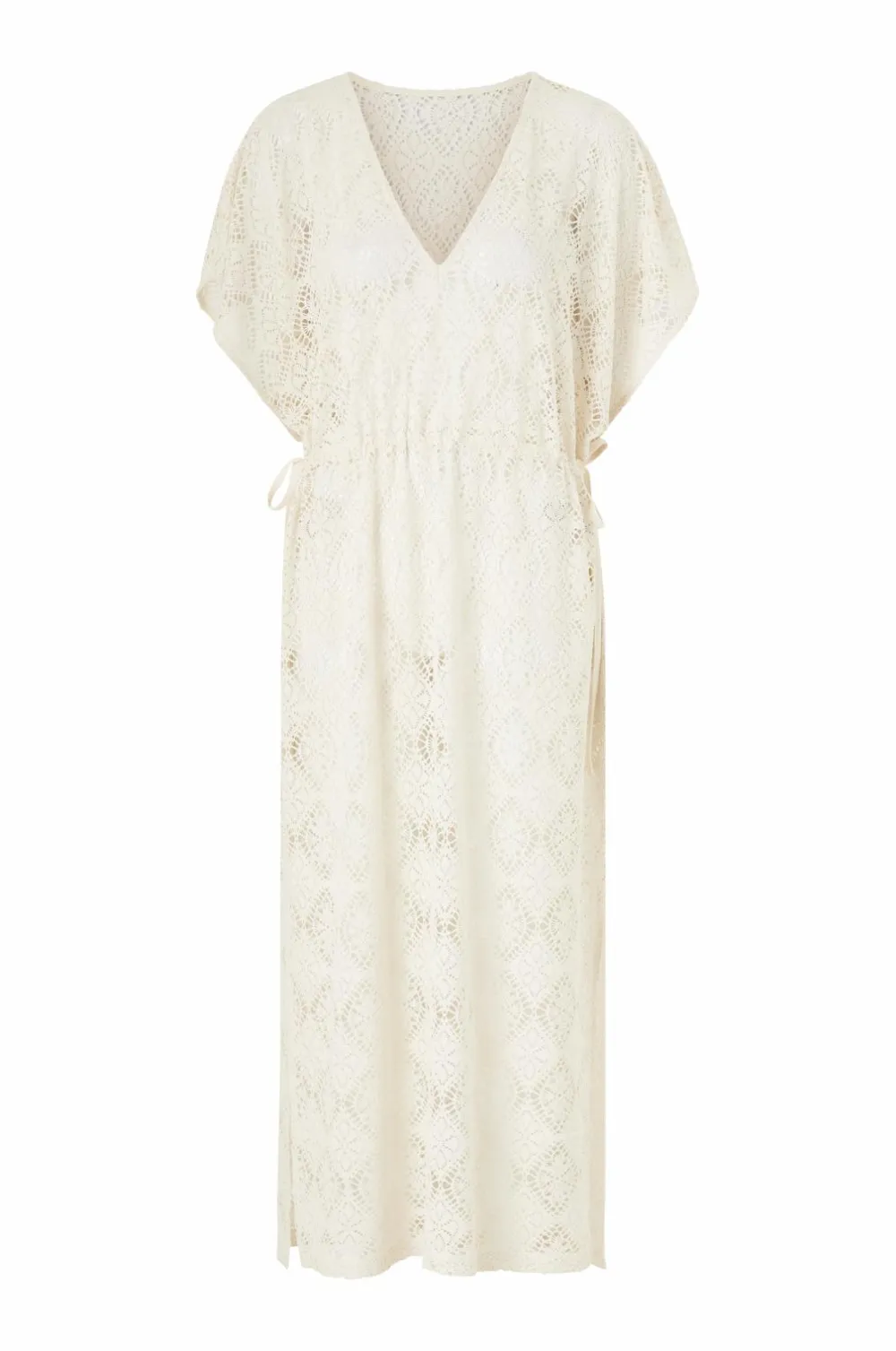 Ellos Strandtøj>Collection Hæklet kaftan-strandkjole Naturlig hvid