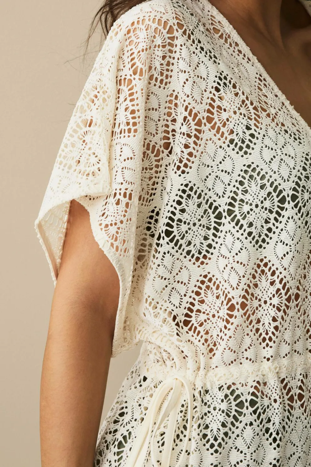Ellos Strandtøj>Collection Hæklet kaftan-strandkjole Naturlig hvid